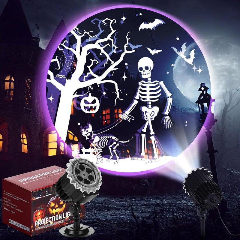Lingvee Halloween Projector Light with 1 Film Slides Holiday LED Projector Lights Outdoor Reflectors Waterproof Landscape Decorative Rotation Lighting Movement Projection Lamp(Skeletons and Dogs) - Image 1